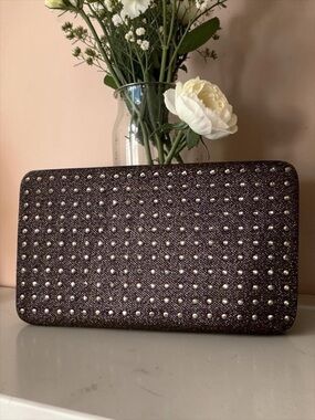 Evening Clutch - With Pearl Studs Fits an iPhone - Card Slots & Pockets Inside